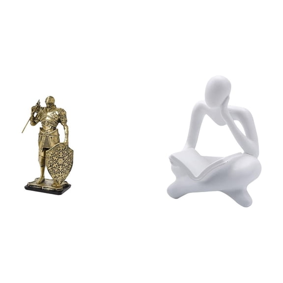 2 Pieces Knight Statue Abstract Reader Figurine Resin Craft Unique Modern Decor for Office Desk Shelf Living Room