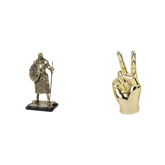 2 Pieces Knight Statue Desktop Figurine Hand Gesture Sculpture Resin Material for Office Desk Living Room Shelf