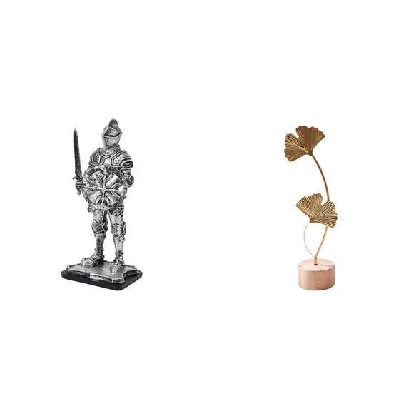 2 Pieces Knight Statue Leaf Sculpture Desktop Figurine Modern Resin Material for Home Office Decor