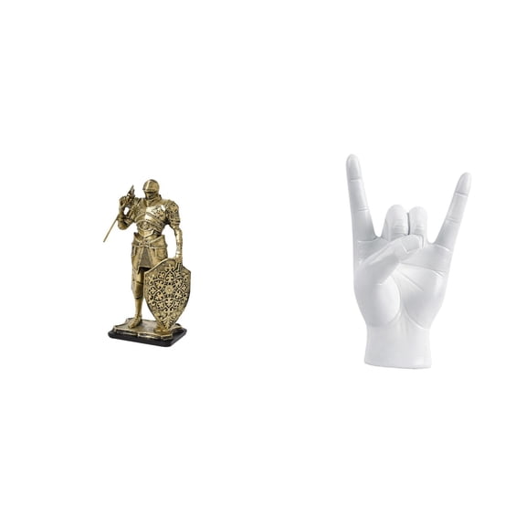 2 Pieces Knight Statue Rock Hand Gesture Sculpture Desktop Figurine Resin Material for Home Office Decor