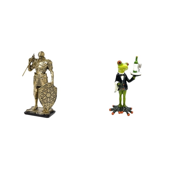 2 Pieces Knight Statue Waiter Frog Figurine Resin Craft Art Decor for Home Office Desk Shelf
