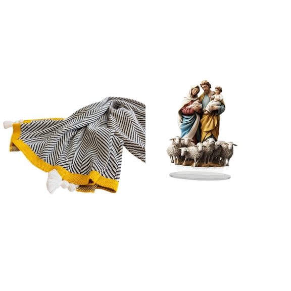 2 Pieces Knitted Throw Blanket Home Decorative Blanket Table Sign Acrylic Material for Bedroom Living Room Holiday Decor