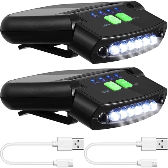 2 Pieces LED Clip on Cap Lights USB Rechargeable Cap Flashlight Clip Waterproof Ultra Bright Hat Flashlight Headlamp for Christmas Fishing Camping Hand Work(Black)