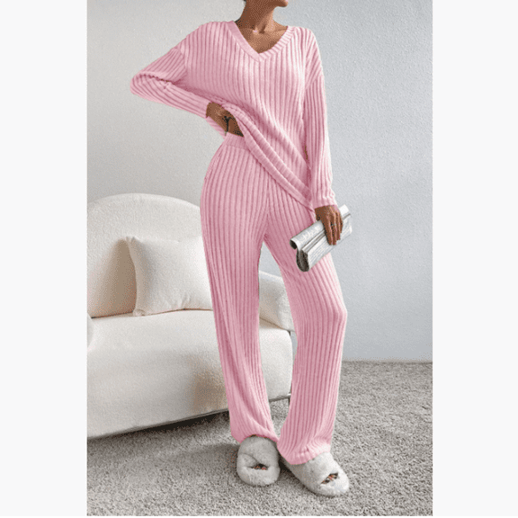 2 Pieces Ladies Ribbed Lounge Wear Tracksuit Full Set Leisure Suits Loungewear Sleepwear
