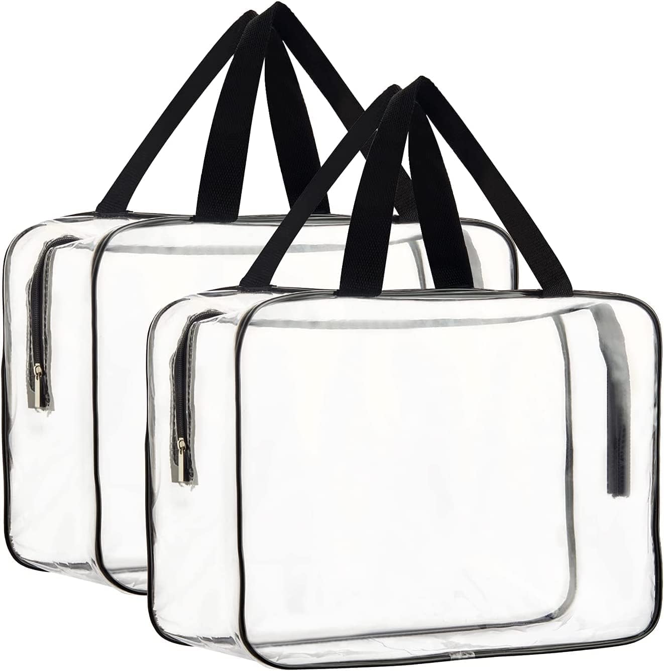 2 Pieces Large Clear Makeup Cosmetic Toiletry Organizer Bag, Clear Plastic Tote Bags, Waterproof Transparent Small Clear Handbag Purse
