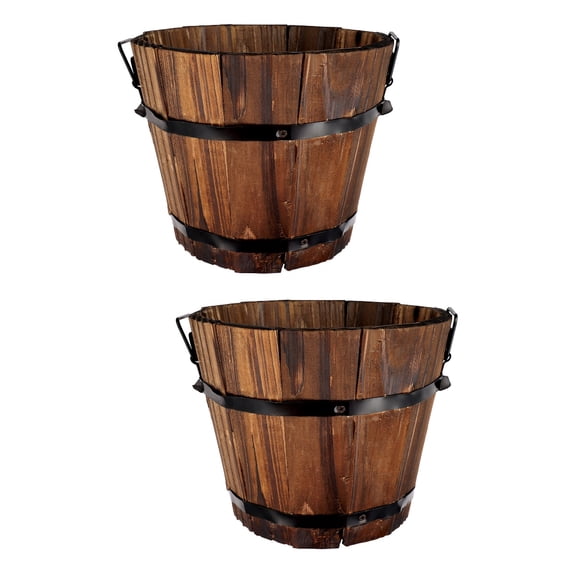 2 Pieces Large Plant Pots Outdoor Barrel Brown Planter Office