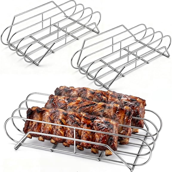 2 Pieces Large Rib Rack for Smoking 3 Slots Rib Rack for Grilling, Fits Large Gas Smoker or Grill Charcoal Smoker Accessories Smoking Gifts for Men Father, 15.8 x 9.6 x 3.5 inches
