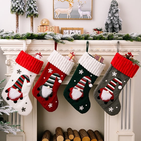 2 Pieces Large Size Gnome Christmas Stocking for Hanging Fireplace Christmas Stocking with Gnome Embroidery for Christmas