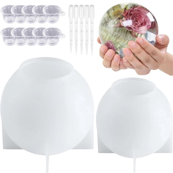 Symkmb 2 Pieces Large Sphere Resin Mold, Seamless Globe Epoxy Resin Casting Mold for DIY Crafts Flowers Silica gel White