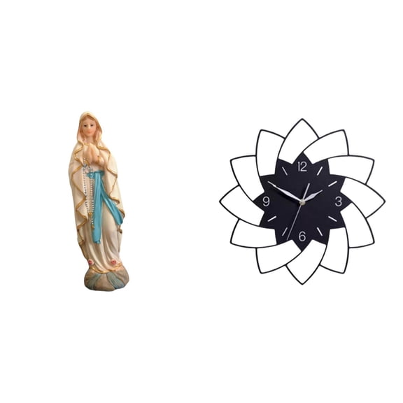 2 Pieces Large Wall Clock Religious Sculpture Virgin Mary Decor Quiet Sweep Movement for Office Kitchen Wall Decoration