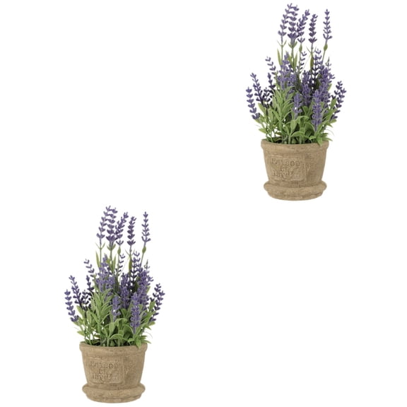 Set of 2 Lavender Bonsai Artificial Potted Plants for Office Home Decor, Realistic Faux Greenery