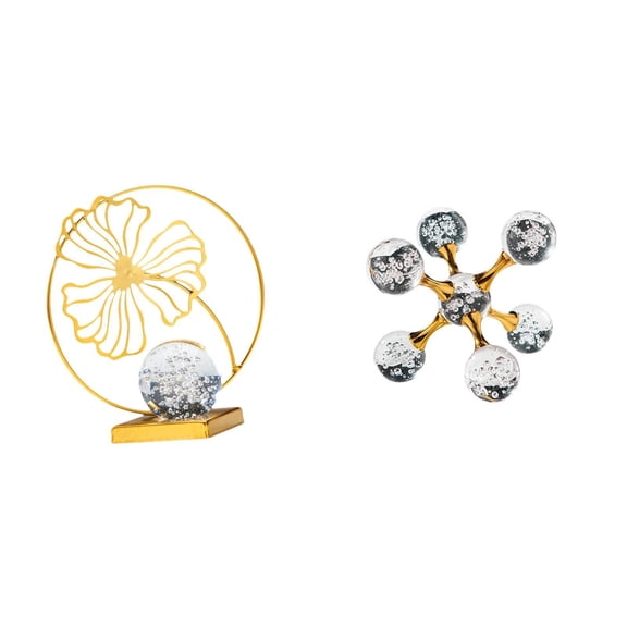 2 Pieces Leaf Sculpture Bubble Sphere Figurine Iron Construction for Living Room Bedroom Office Shelf Desktop Display