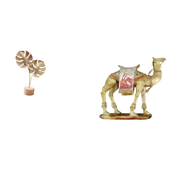 2 Pieces Leaf Sculpture Camel Figurine Resin Animal Statue Modern Artistic Design for Living Room Shelf