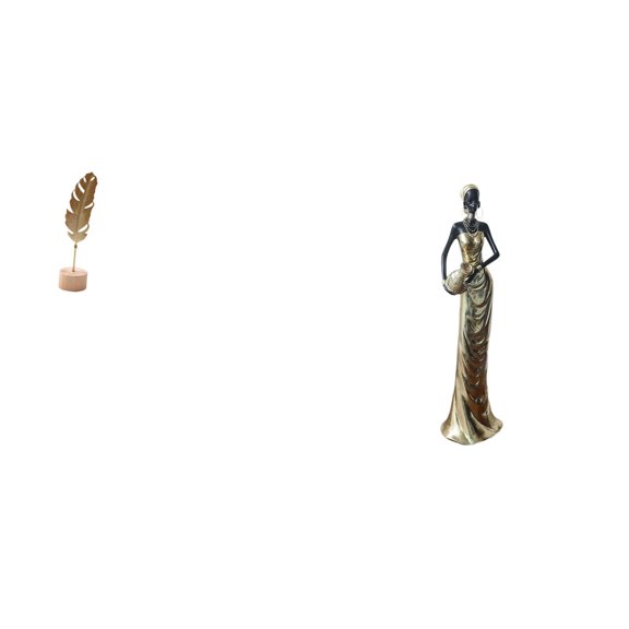 2 Pieces Leaf Sculpture Metal Figurine African Lady Iron Wood Base Decorative Art for Living Room Table Shelf Home Decor