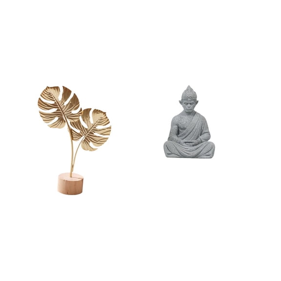 2 Pieces Leaf Sculpture Metal Monkey Figurine Creative Sandstone Miniature Ornament for Bedroom Living Room Patio