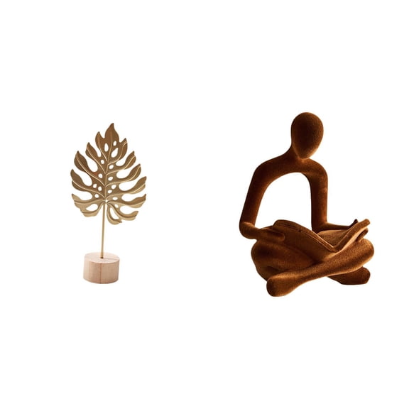 2 Pieces Leaf Sculpture Metal Statue Abstract Thinker Resin Base Table Decor for Office Wedding Home Party Display