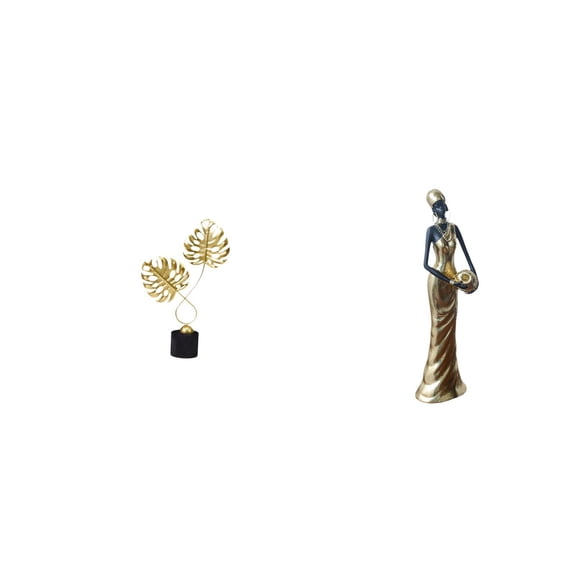 2 Pieces Leaf Statue African Tribal Lady Figurine Resin Craftwork for Office Bedroom Shop Artistic Decor