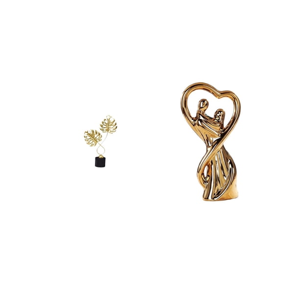 2 Pieces Leaf Statue Couple Figurine Sculpture Ceramic Material Artistic Decor for Living Room Desk