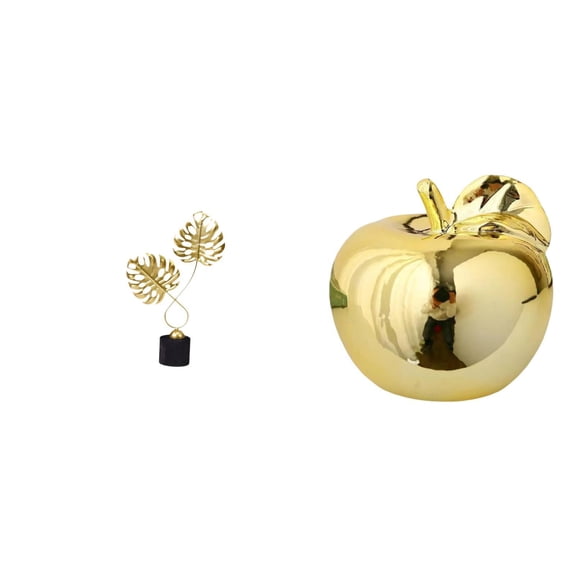 2 Pieces Leaf Statue Fruit Sculpture Ceramic Ornament Artistic Design for Indoor Desk Home Office Decor