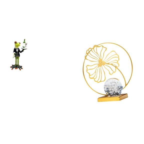 2 Pieces Leaf Statue Waiter Frog Desktop Figurine Resin Iron Crafted Modern Artwork for Shelf Tabletop Office Home Decor