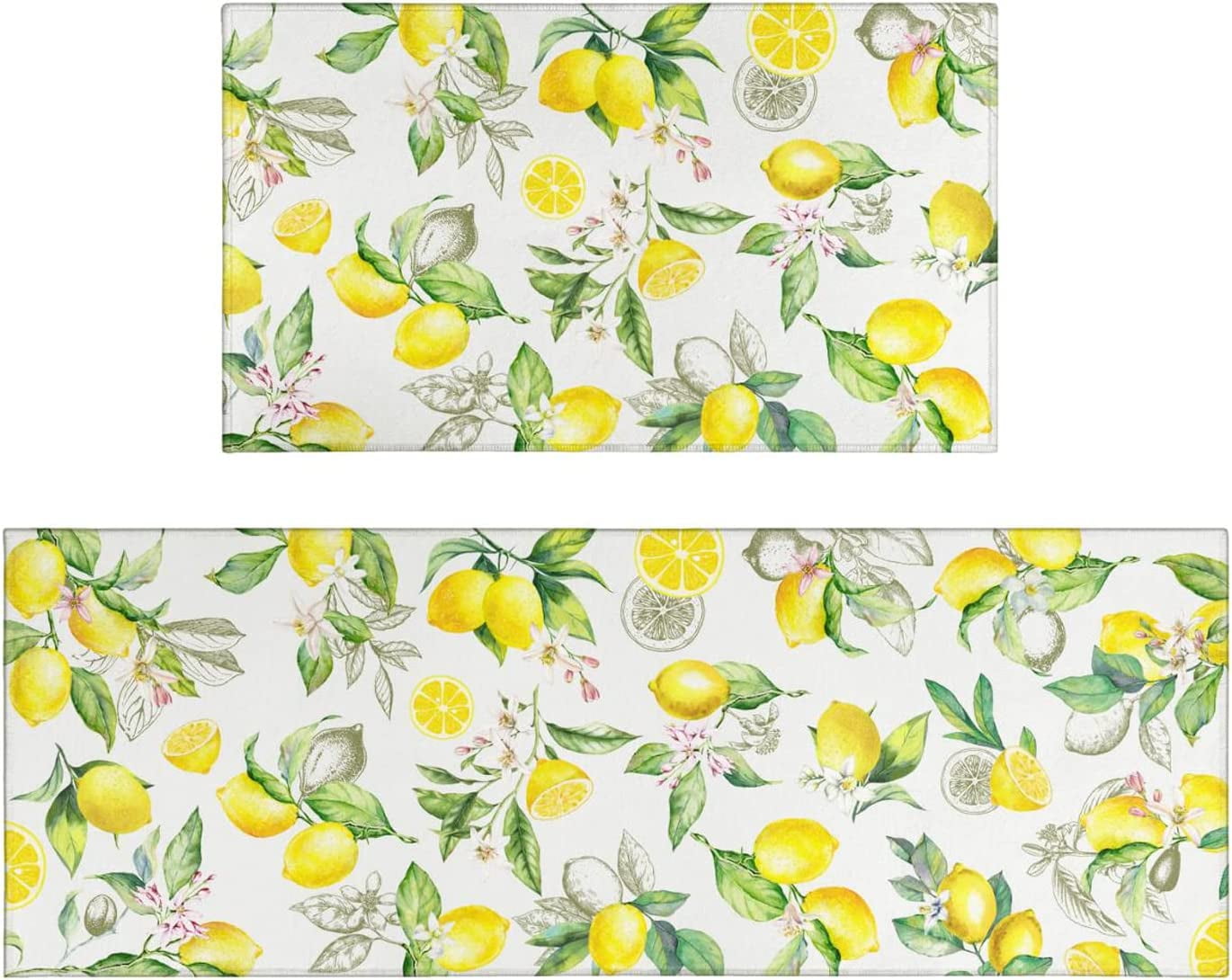 2 Pieces Lemon Kitchen Rug Lemon Anti Fatigue Mat Non Skid Washable