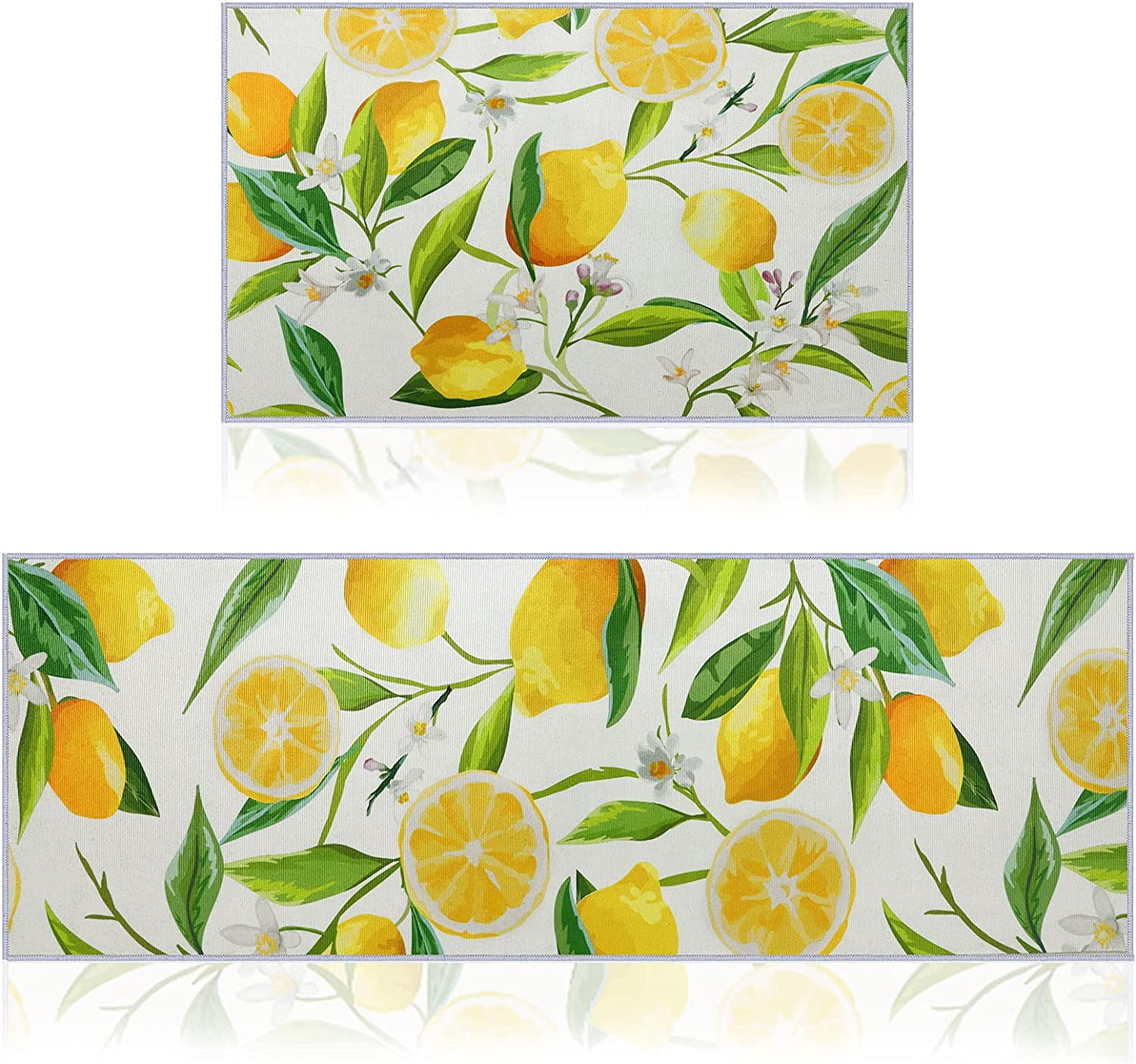 2 Pieces Lemon Kitchen Rugs Set Kitchen Mats Non Slip Rubber Backing Area Rug Lemon Doormat Washable Indoor Outdoor Floor Mats Country Kitchen Decor, 17'''' x 30'''', 17'''' x 47''''