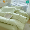 thumbnail image 1 of 2 Pieces Light Green Plaid Bedding Set Green Grid Geometric Pattern Comforter Cover Soft Plaid Microfiber Twin Duver Cover Set, 1 of 7