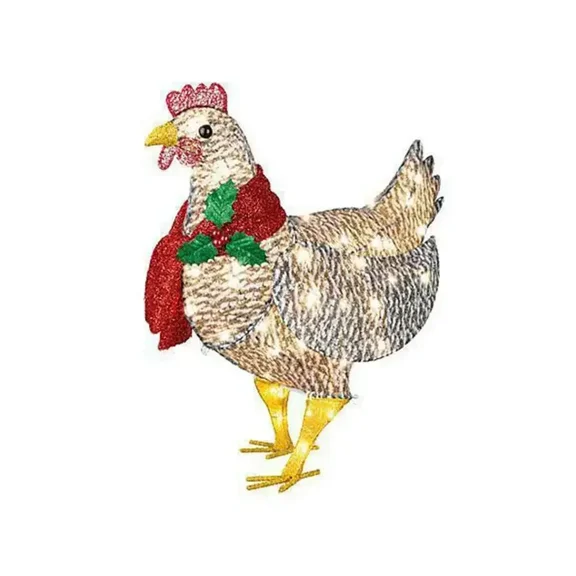 2 Pieces Light-Up Chicken with Scarf,Yard Signs with Stakes Chicken Ornaments Lights LED for Xmas Gifts Garden Courtyard Lawn