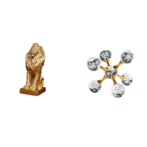2 Pieces Lion Figurine Bubble Sphere Sculpture Resin Material for Shelf Desk Office Home Decoration Collectors