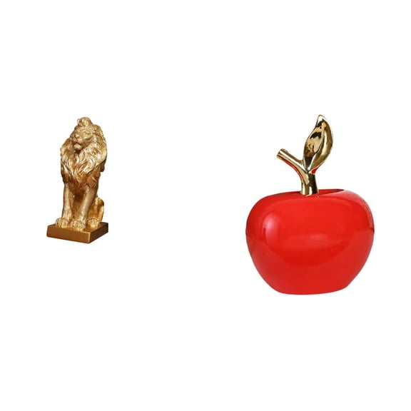 2 Pieces Lion Figurine Statue Ceramic Collectible Artistic Tabletop Decor for Office Home Shelf Desk