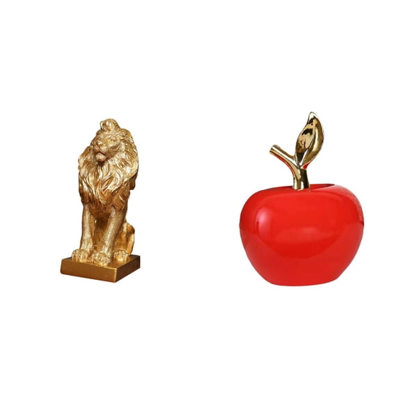 2 Pieces Lion Sculpture Statue Figurine Sturdy Resin Ceramic for Shelf Desk Office Home Art Collection
