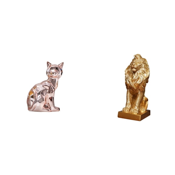 2 Pieces Lion Statue Cat Figurine Shelf Desktop Ornamental Ceramic Resin Material for Home Office Decor Gift