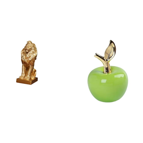 2 Pieces Lion Statue Figurine Ornament Durable Resin and Ceramic Material for Bookshelf Living Room Decor