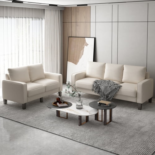 2 Pieces Living Room Sofa Set, Modern Sofa Couch with Loveseat and 3