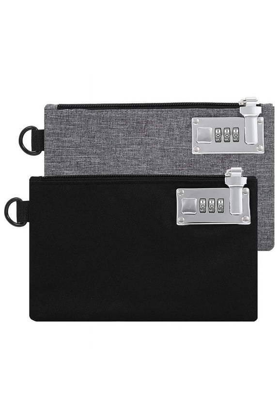 2 Pieces Lockable Money Pockets, Secure Nylon Lock Coin Purse Bank Bag with Zipper for Travel, Cash, Jewelry, Passport