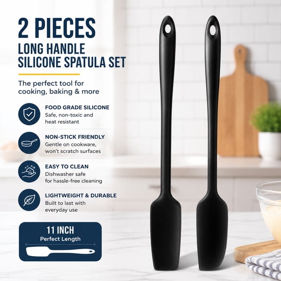 2 Pieces Long Handle Small Silicone Spatula Mini Jar Scraper Non-Stick Rubber Cooking Baking Mixing Tools 11 Inch