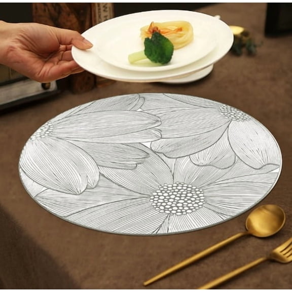 2 Pieces Lotus Personalized Decorative Table Mats - Elegant PVC Heat Resistant Insulation Mats for Home & Kitchen