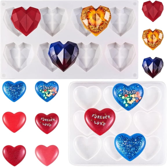 2 Pieces Love Heart Silicone Molds 3D Diamond Shaped Heart Mould Epoxy Resin Casting Mold