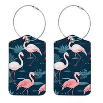 2 Pieces Luggage Tag for Suitcases, Baggage Tags Identifiers for Travel, Stainless Steel Loop Name ID Label for Bag Backpack, Flamingo Rainforest