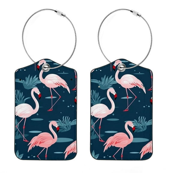 2 Pieces Luggage Tag for Suitcases, Baggage Tags Identifiers for Travel, Stainless Steel Loop Name ID Label for Bag Backpack, Flamingo Rainforest