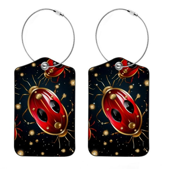 2 Pieces Luggage Tag for Suitcases, Baggage Tags Identifiers for Travel, Stainless Steel Loop Name ID Label for Bag Backpack, Ladybird