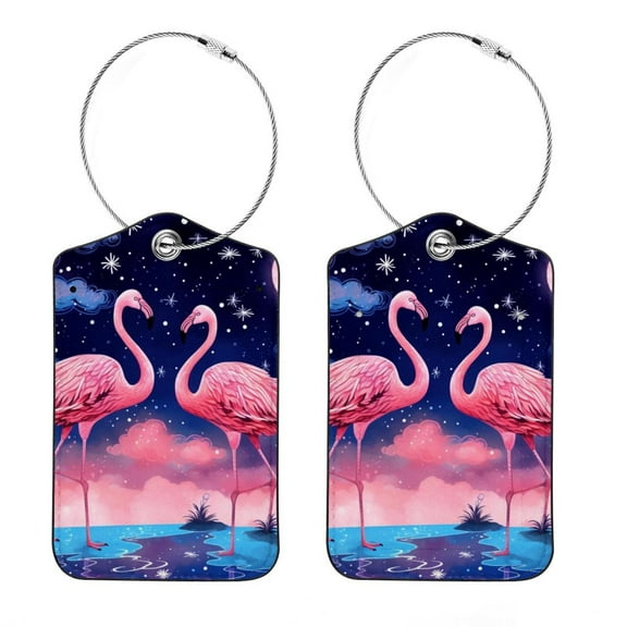 2 Pieces Luggage Tag for Suitcases, Baggage Tags Identifiers for Travel, Stainless Steel Loop Name ID Label for Bag Backpack, Starry Flamingos