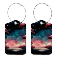 2 Pieces Luggage Tag for Suitcases, Baggage Tags Identifiers for Travel, Stainless Steel Loop Name ID Label for Bag Backpack, Starry Flamingos