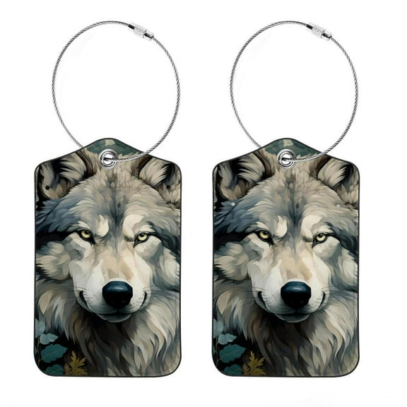 2 Pieces Luggage Tag for Suitcases, Baggage Tags Identifiers for Travel, Stainless Steel Loop Name ID Label for Bag Backpack, Wolf