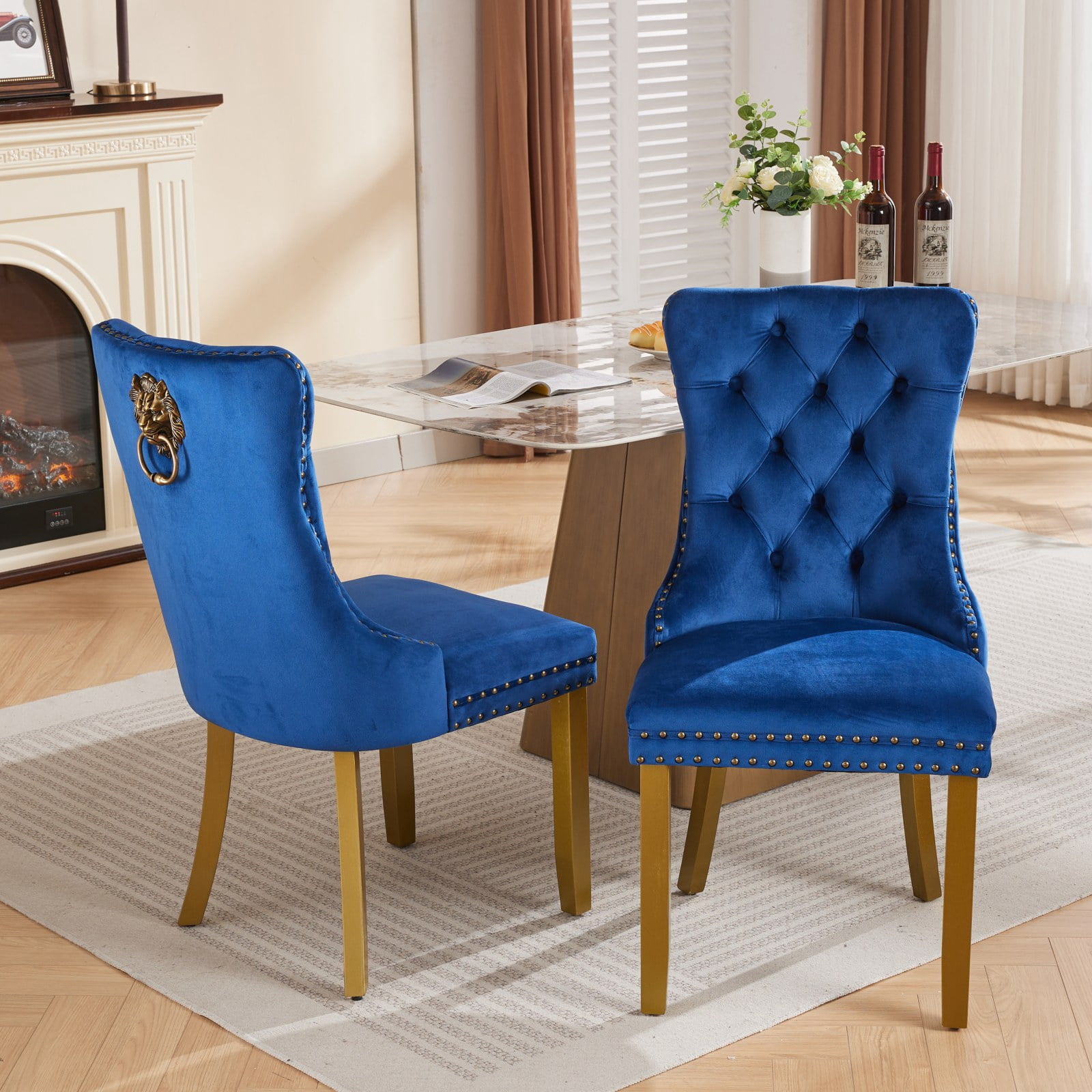2 Pieces Luxury Velvet Dining Chairs with Wood Legs Tufted Back Modern ...