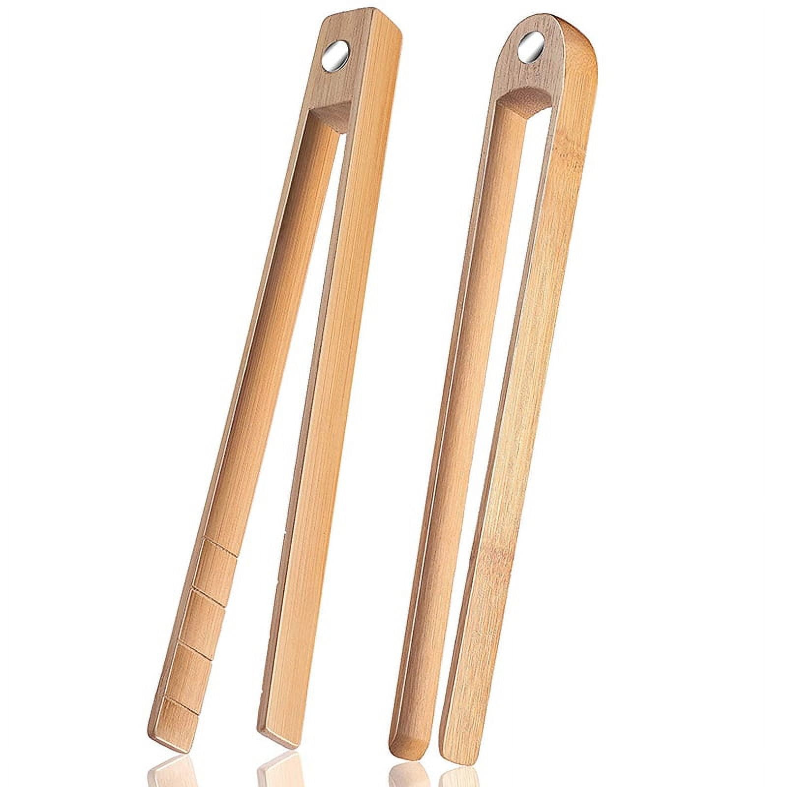 2 Pieces Bamboo Toaster Tongs 8.7 Inch Wooden Kitchen Toast Tongs for Cooking, Natural