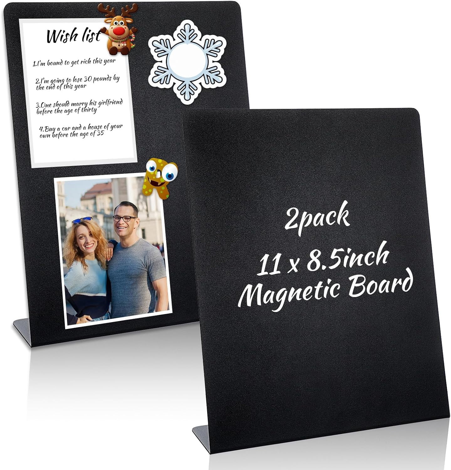 2 Pieces Magnetic Bulletin Board with Stand 11 x 8.5 Inches Mini Black Magnet Metal Tabletop Memo Display Board for Back to School Menu Table Home Kitchen Office Supplies