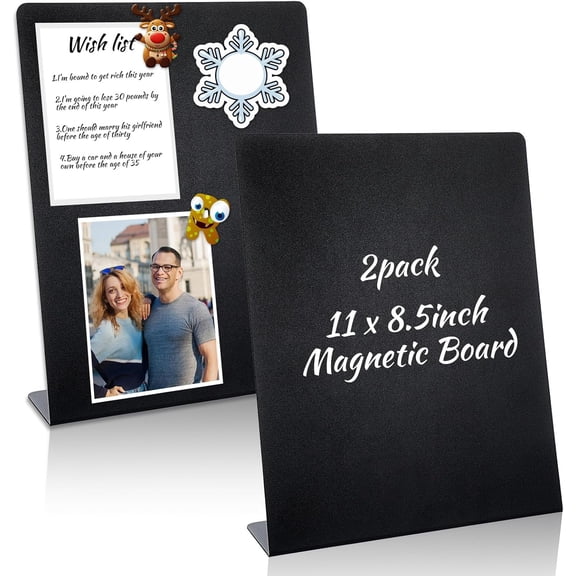 2 Pieces Magnetic Bulletin Board with Stand 11 x 8.5 Inches Mini Black Magnet Metal Tabletop Memo Display Board for Back to School Menu Table Home Kitchen Office Supplies