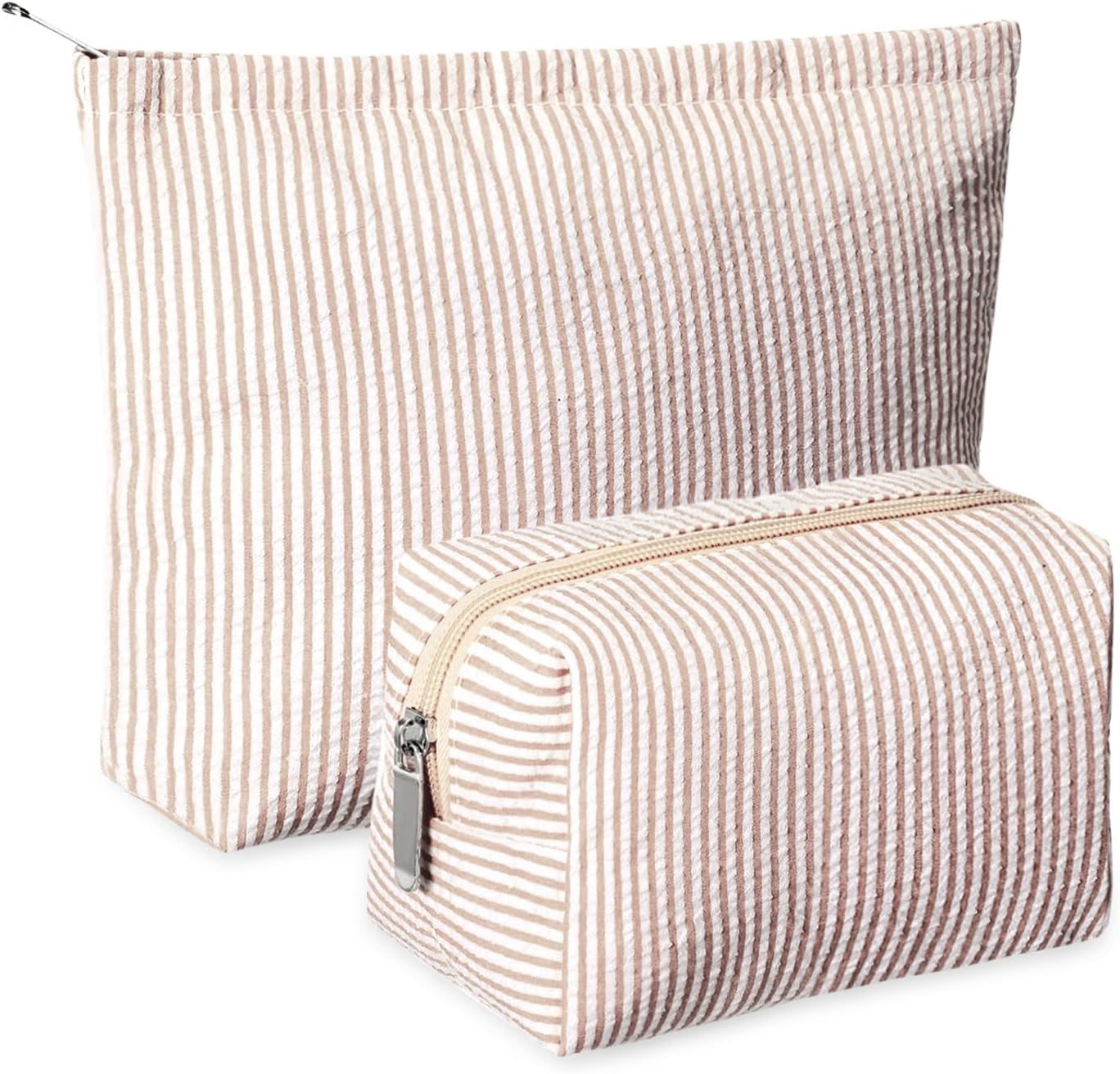 2 Pieces Makeup Bag Set Cute Cosmetic Pouch for Women Seersucker Travel ...