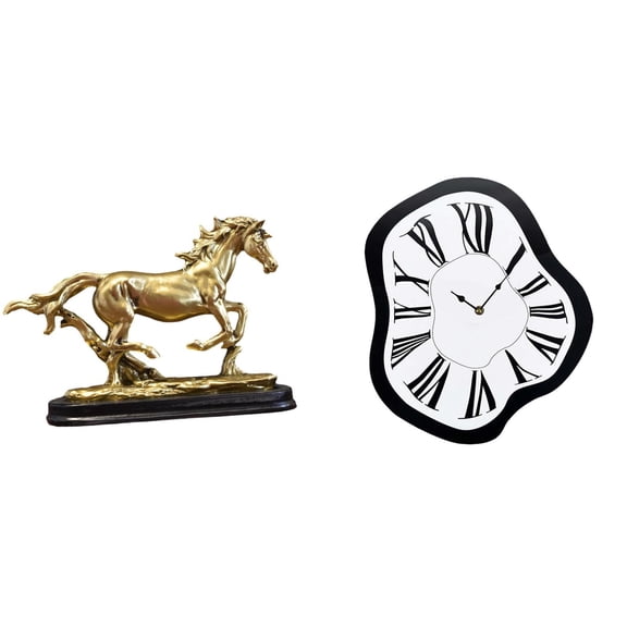 2 Pieces Melting Clock Horse Statue Art Collectible Modern Acrylic Artwork for Interior Home Decor and Office Display